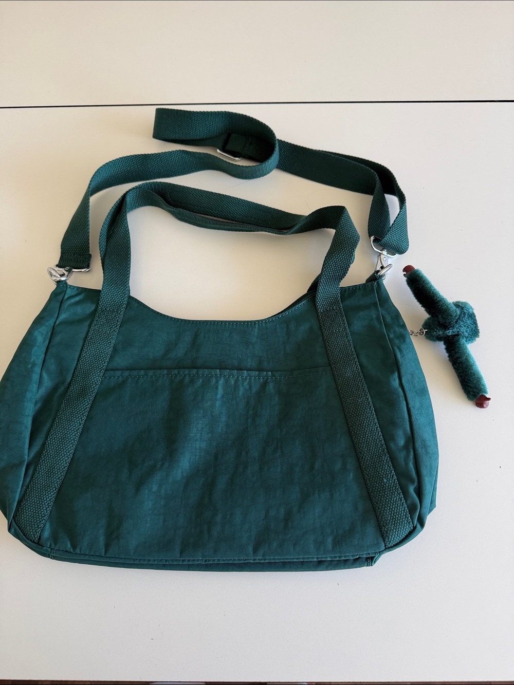 NEW NWT Kipling Deep Teal Green Crossbody Bag with Monkey Key Charm - Picture 2 of 7